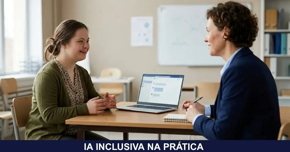 Jovem com síndrome de Down treina entrevista de emprego com apoio de professora e do ChatGPT na escola