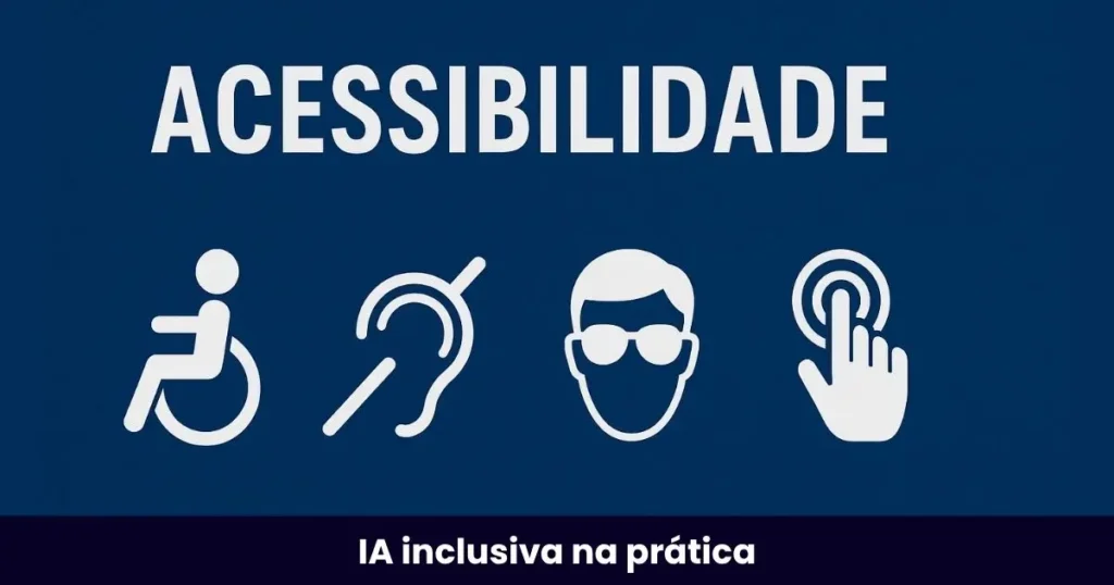 acessibilidade Ilustração digital sobre acessibilidade em fundo azul e ícones sobre acessibilidade, como cadeirante, deficiente auditivo, deficiente visual,