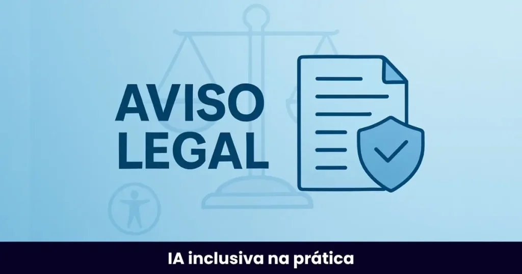 aviso-legal Imagem ilustrativa sobre aviso legal, em fundo azul claro com uma balança ao fundo uma folha de papel e um símbolo de certo junto.