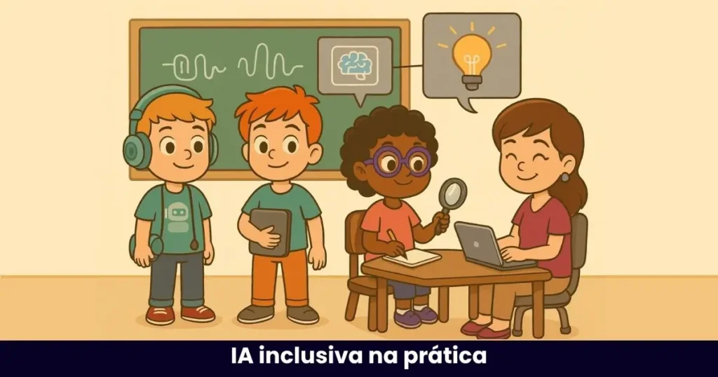 Turminha Inclusiva representando professores planejando com IA para alunos com autismo