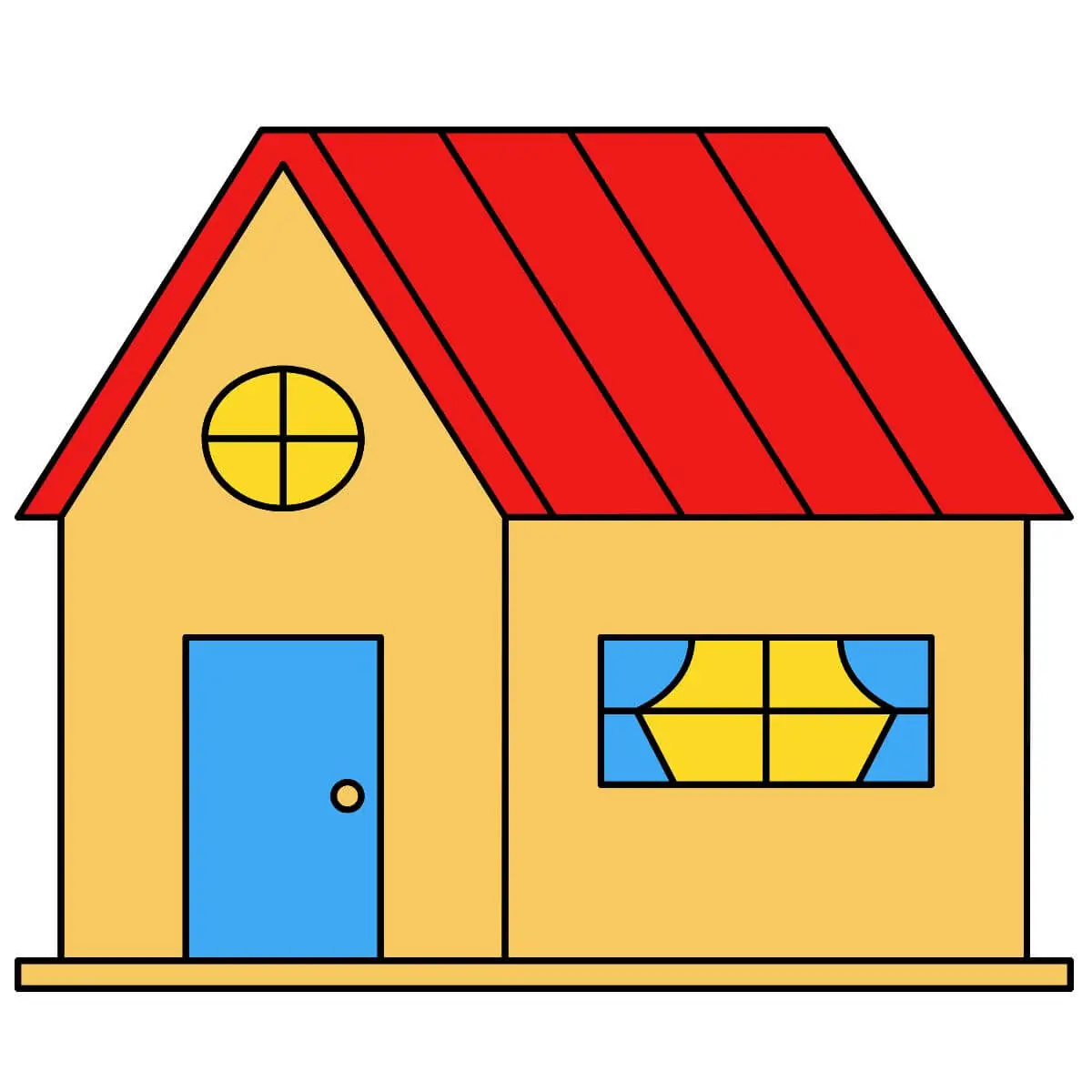Desenho simples de uma casa com telhado vermelho