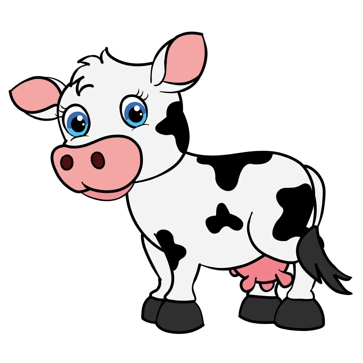 Desenho simples de uma vaca branca com manchas pretas